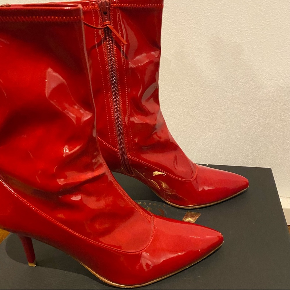 Stuart Weitzman Patent Leather Red Sock Women’s Boots - Picture 8 of 10